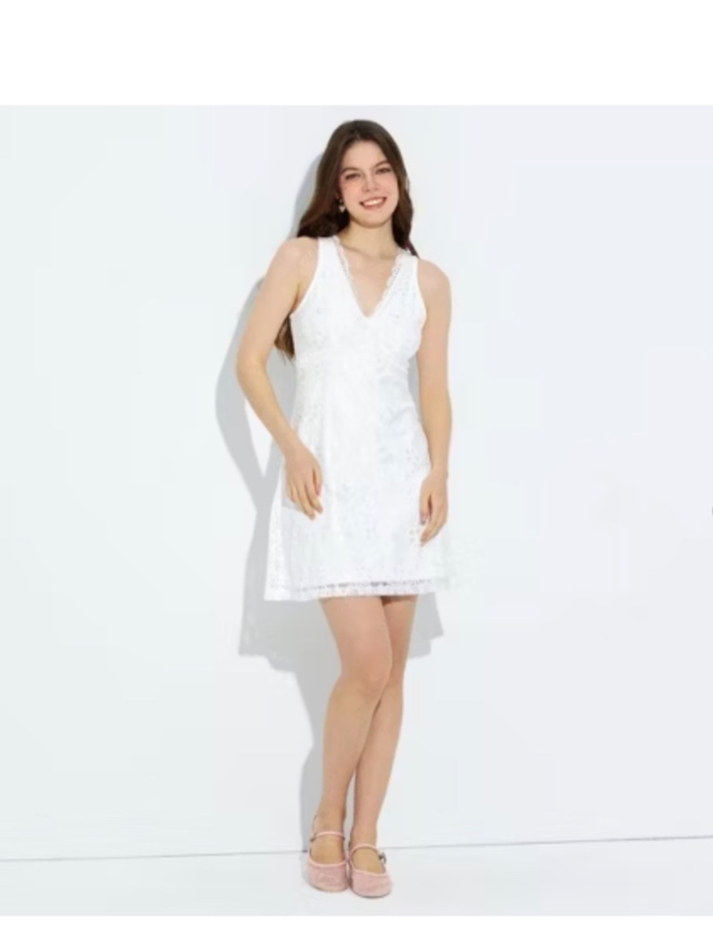 Wild Fable Women's Sleeveless Lace Mini Shift Dress White V-Neck - Picture 3 of 6